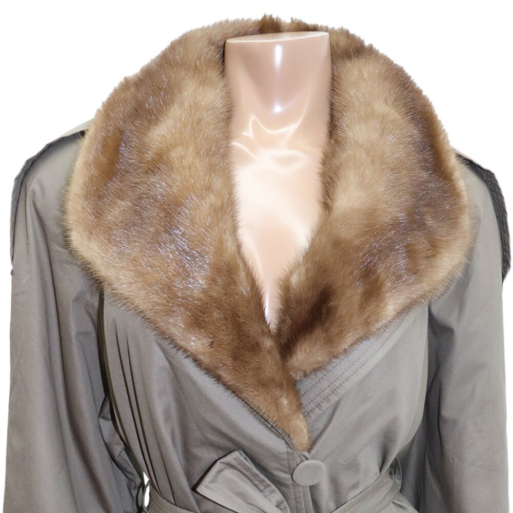 TIMELESS Vintage Classic Belted Trench Coat with Fur Collar L-XL - Picture 4 of 8